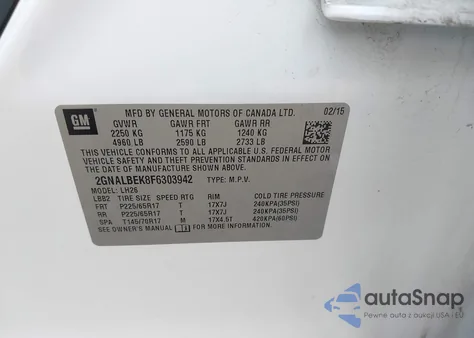 2015 Chevrolet Equinox 1Lt из США, поврежденный, VIN 2GNALBEK8F6303942